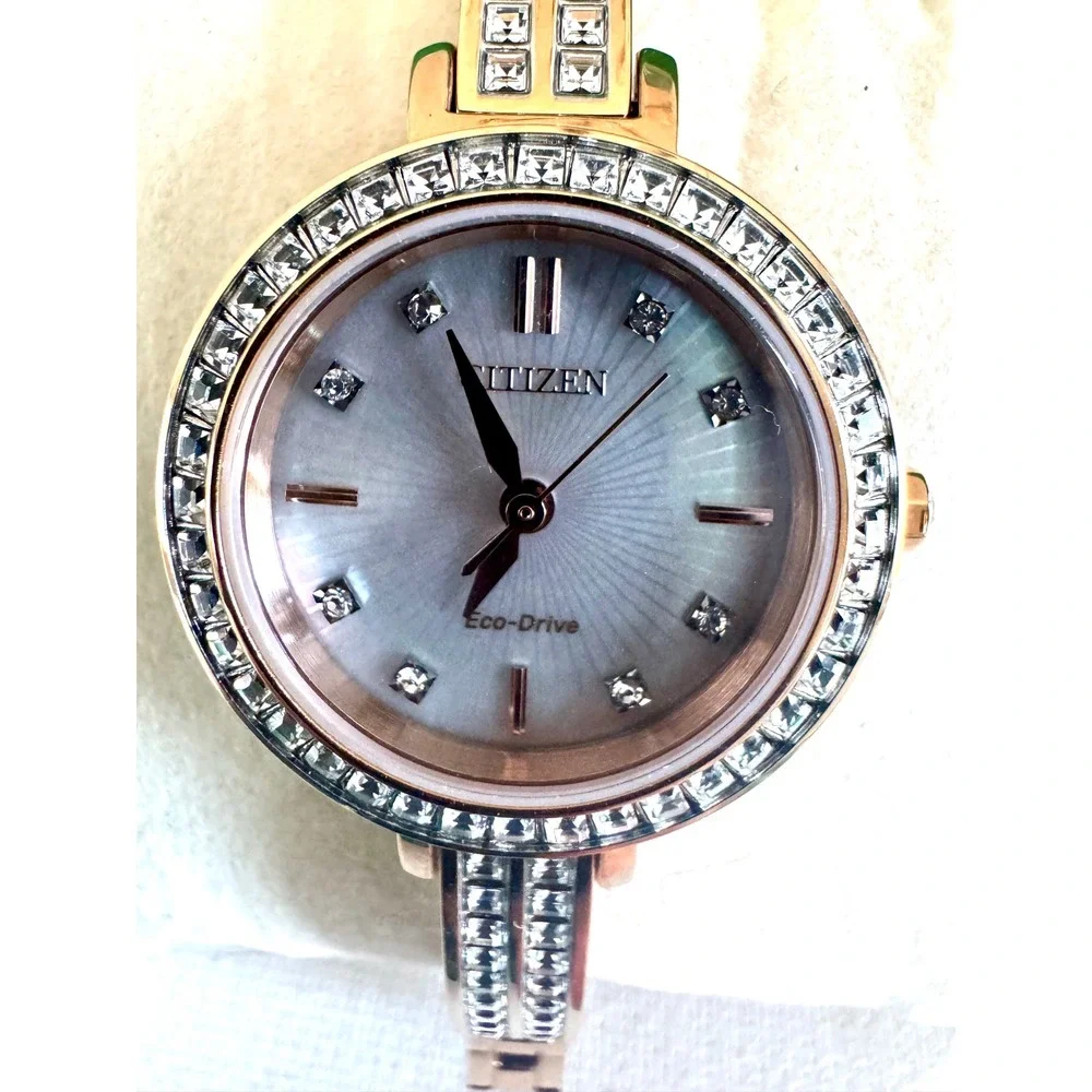 Citizen Eco-Drive E031 Rose Gold‎ Crystal Bezel Bracelet Watch Womens